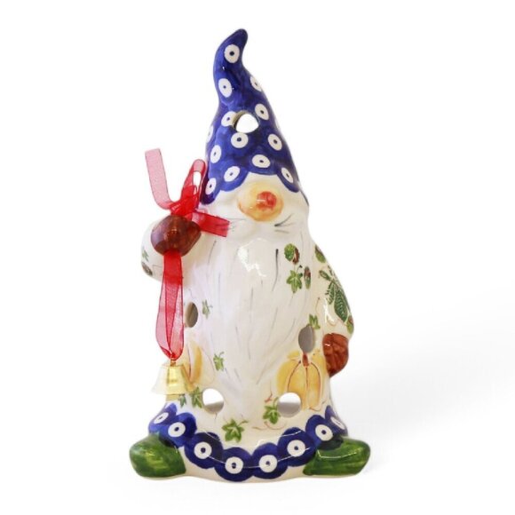 Luminary, Gnome, 6.5 Polish Pottery Tall Gnome Luminary Figure from Boleslawiec Poland